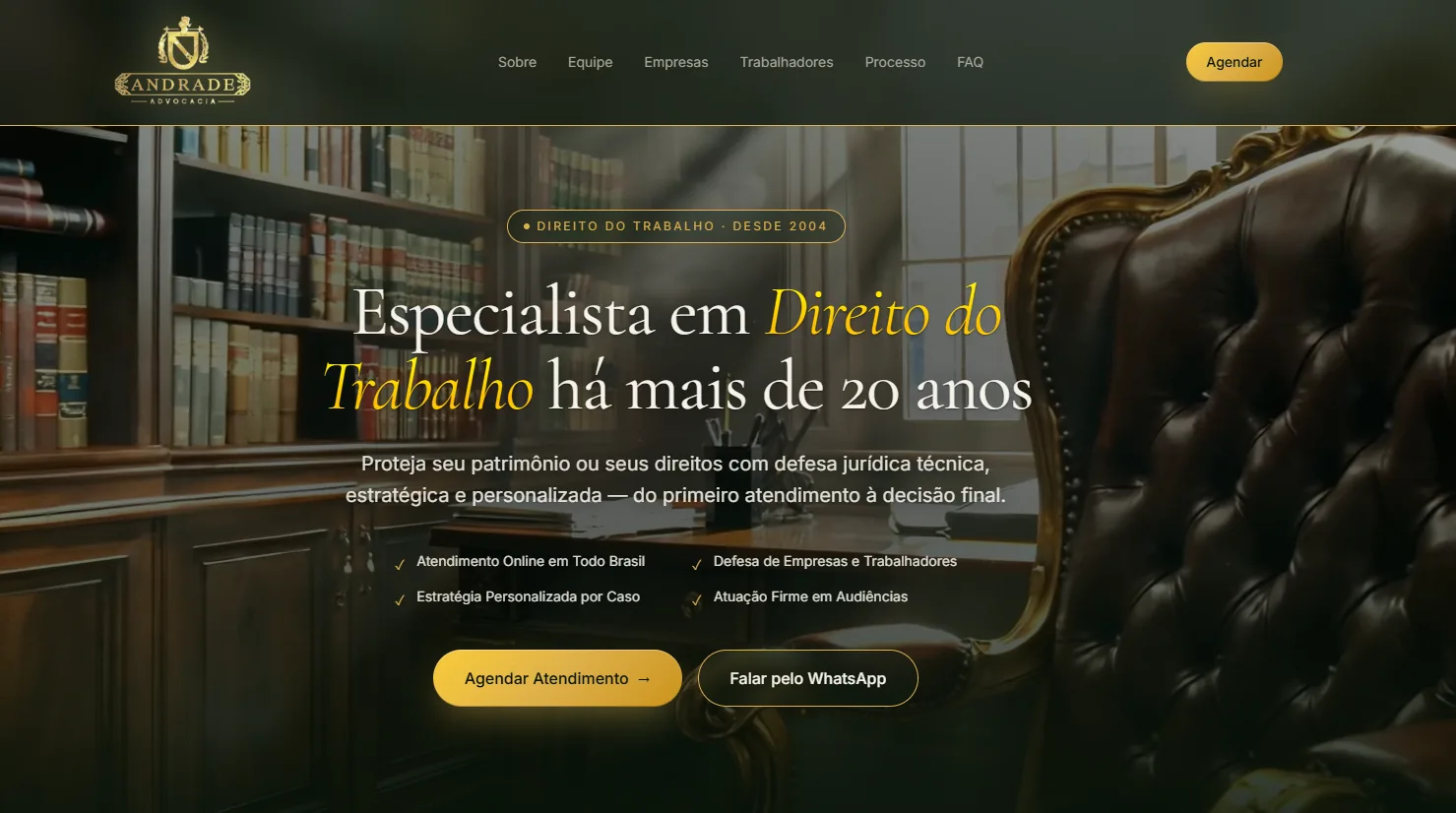 Landing page do projeto Andrade Advocacia